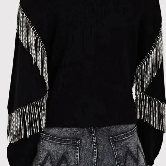 New Free People X Vintage Soul Crystal Fringe Crew Size S Washed Black - Picture 3 of 14